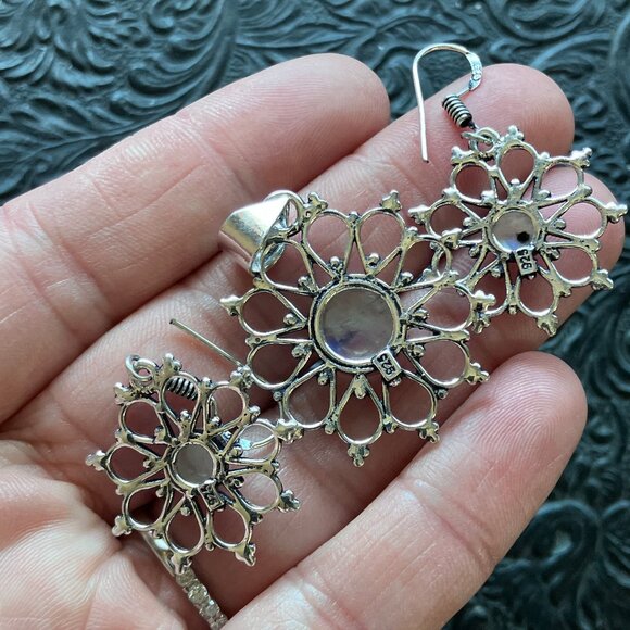 Rainbow Moonstone Crystal Gemstone Pendant and Earrings Set - Picture 8 of 8